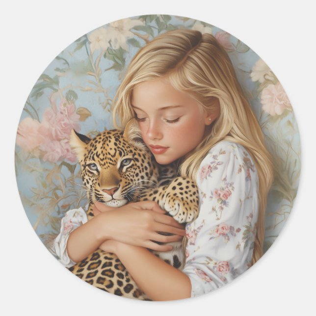 Sticker Rond Embrasser avec Leopard (Devant)