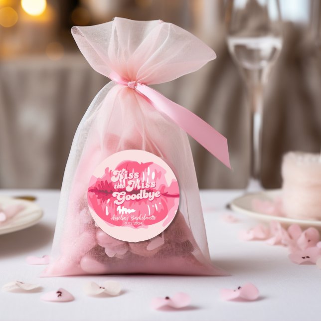 Sticker Rond Embrasser la miss au revoir Lèvres roses rétro Aut (Créateur téléchargé)