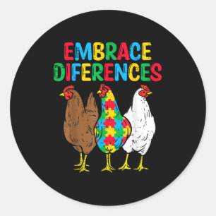 Sticker Rond Embrasser les Différences Puzzle de Poulet Sensibi