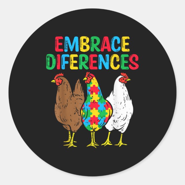 Sticker Rond Embrasser les Différences Puzzle de Poulet Sensibi (Devant)