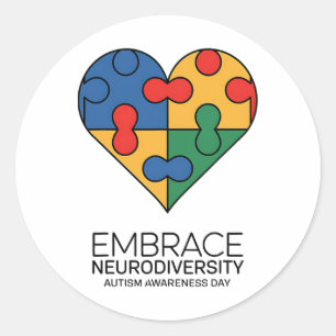 Sticker Rond Embrassez la Sensibilisation sur l'autisme Neurodi