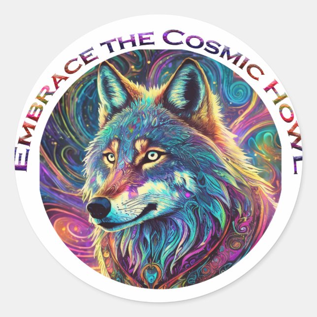 Sticker Rond Embrassez le loup de Howl cosmique (Devant)