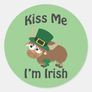 Sticker Rond Embrassez-moi que je suis yak irlandais