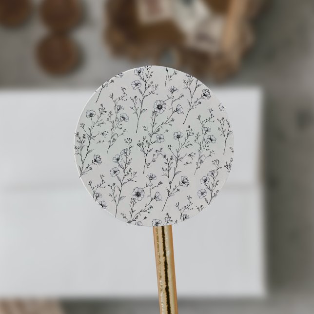 Sticker Rond EMELIA Floral Cream Fleur sauvage Mariage botaniqu (EMELIA Floral Cream Wildflower Botanical Wedding Classic Round Sticker)