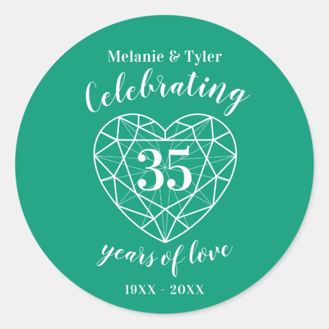 Sticker Rond Emerald anniversaire 35 ans d'autocollants d'amour (Devant)