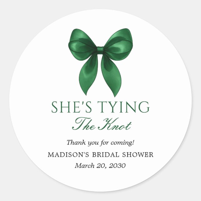 Sticker Rond Emerald Bow Elle Noue le Nœud Réception de Mariage (Devant)