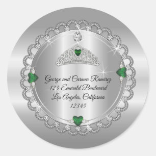 Sticker Rond Emerald Couronne de diamants Quinceañera Adresse