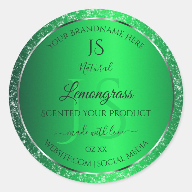 Sticker Rond Emerald Green avec initiales de Parties scintillan (Devant)