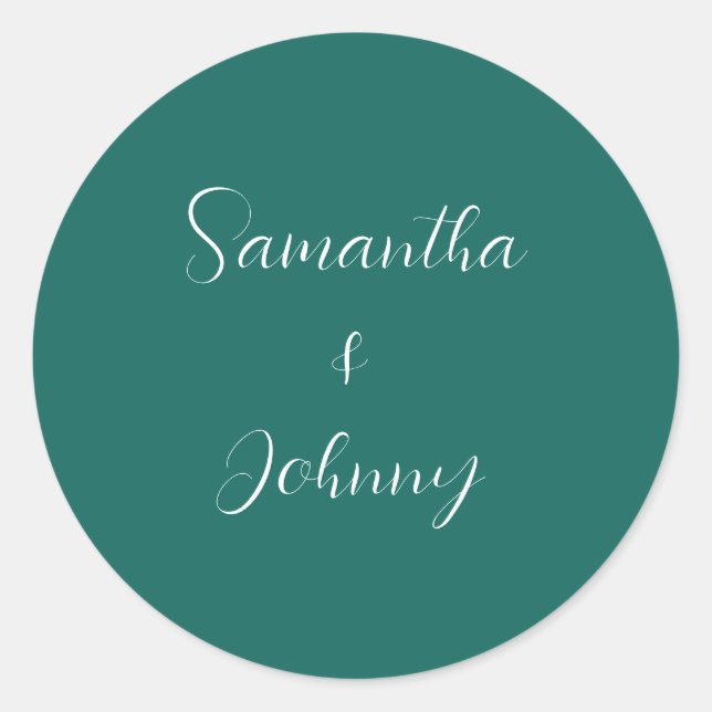 Sticker Rond Emerald Green Calligraphie Mariage simple élégant (Devant)