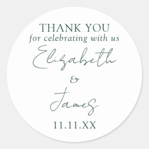 Sticker Rond Emerald Green Élégant Script Mariage Merci
