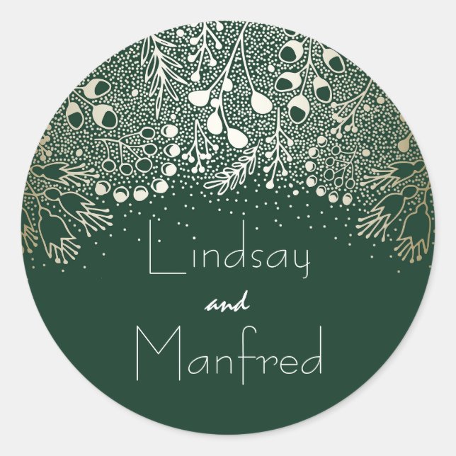 Sticker Rond Emerald Green et Gold Filigree Mariage (Devant)