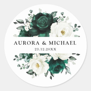 Sticker Rond Emerald Green Eucalyptus Blanc Floral Mariage