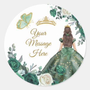 Sticker Rond Emerald Green Quinceañera Votre message ici