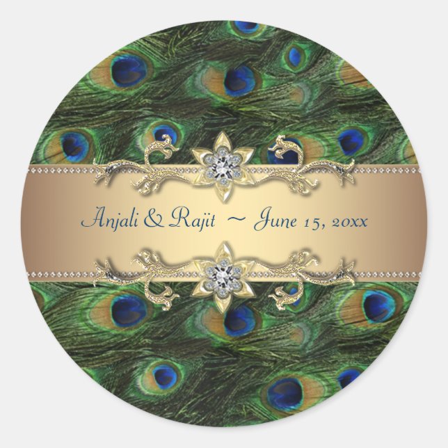 Sticker Rond Emerald Green Royal Indian Peacock Mariage (Devant)