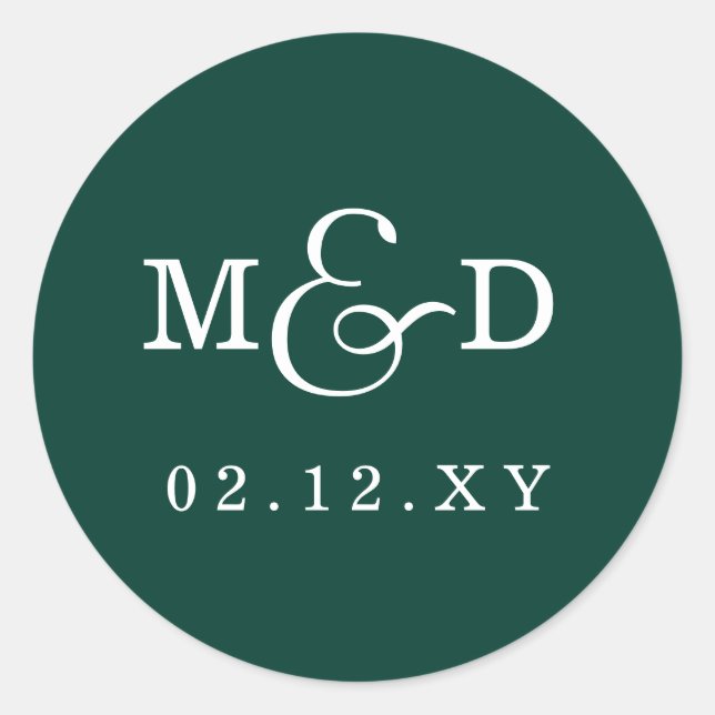 Sticker Rond Emerald Green Simple moderne Mariage Monogramme (Devant)