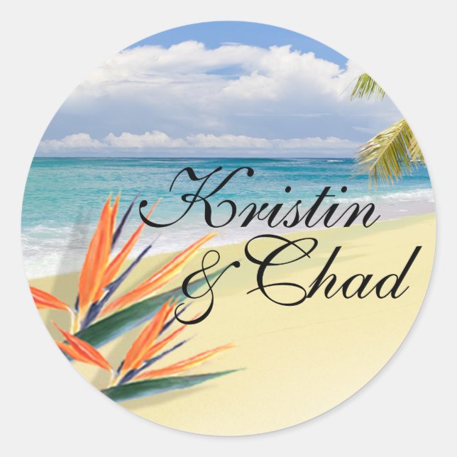Sticker Rond EMERALD WATERS Plage tropicale Mariage (Devant)