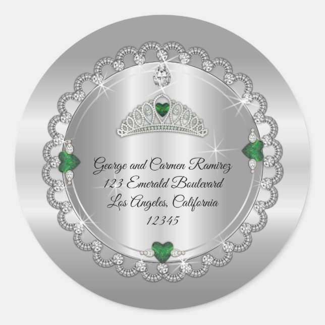 Sticker Rond Émeraude | Couronne de diamants Quinceañera Adress (Devant)