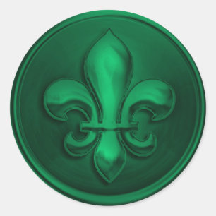 Sticker Rond Émeraude Fleur de Lis Enveloppe Sceau Embossé Look
