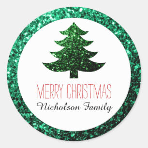Sticker Rond Émeraude verte étincelle sapin de Noël Balise cade