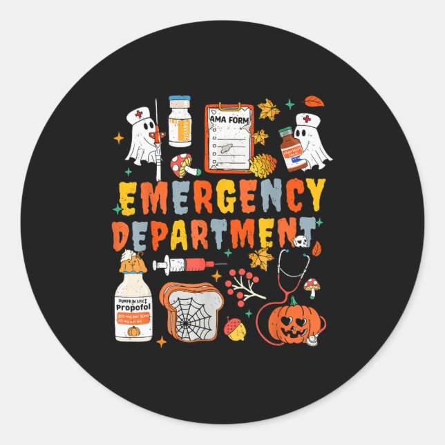 Sticker Rond Emergency Department Funny Er Nurse Halloween Soky (Devant)