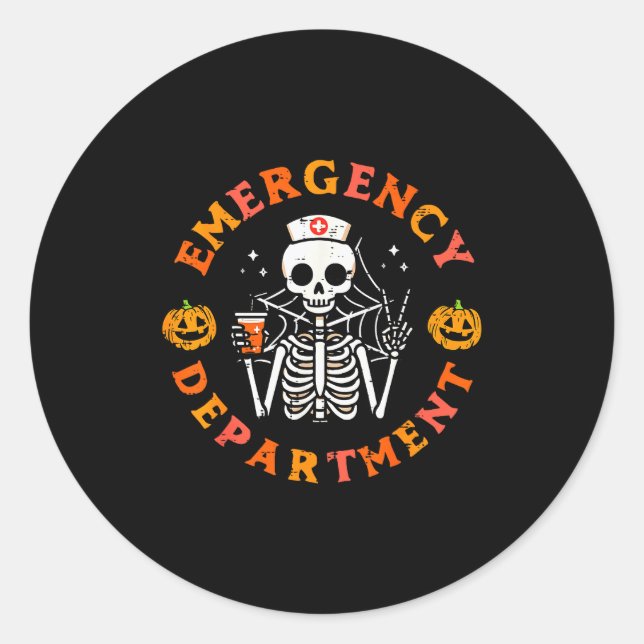 Sticker Rond Emergency Department Funny Halloween Er Nurse Wome (Devant)