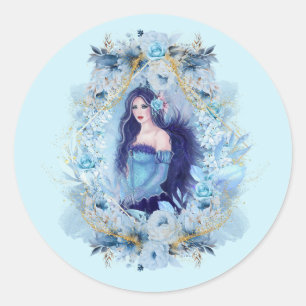 Sticker Rond Emma ange avec des fleurs