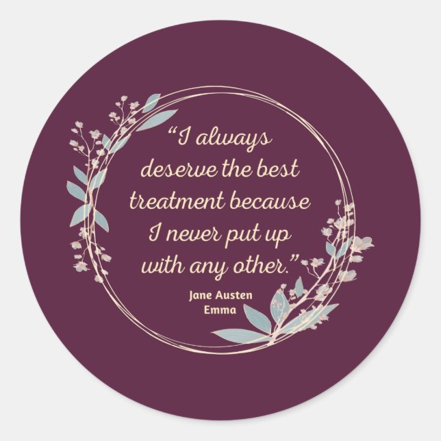 Sticker Rond Emma By Jane Austen Citation II - Style mignon (Devant)