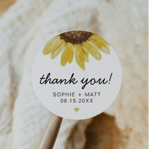 Sticker Rond EMMA Rustic Watercolor Sunflower Thank You Favor