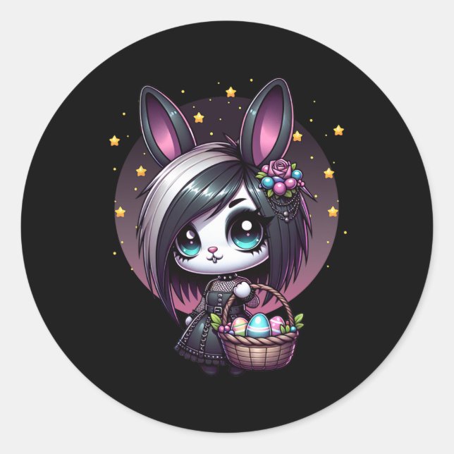 Sticker Rond Emo Pâques Bunny mignon Goth Girl Whimsigoth Egg H (Devant)