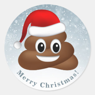 Sticker Rond emoji de noël poo avec chapeau santa
