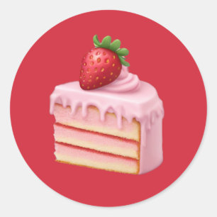 Sticker Rond Emoji en tranche de gâteau aux fraises - Dessert d