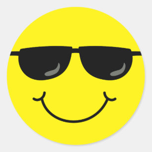 Sticker Rond Emoji frais font face avec des lunettes de soleil