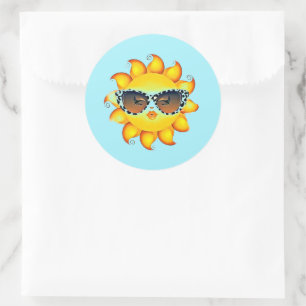 Sticker Rond Emoji Girl Lunettes de soleil ronde Sky Blue Stick
