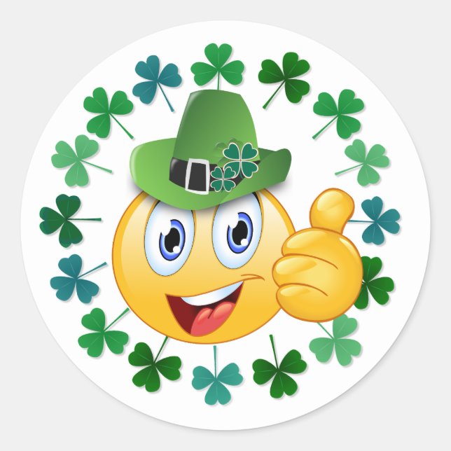 Sticker Rond Emoji irlandais mignon avec Shamrock (Devant)