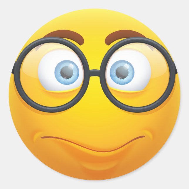 Sticker Rond Emoji jaune 3D indifférent avec lunettes (Devant)
