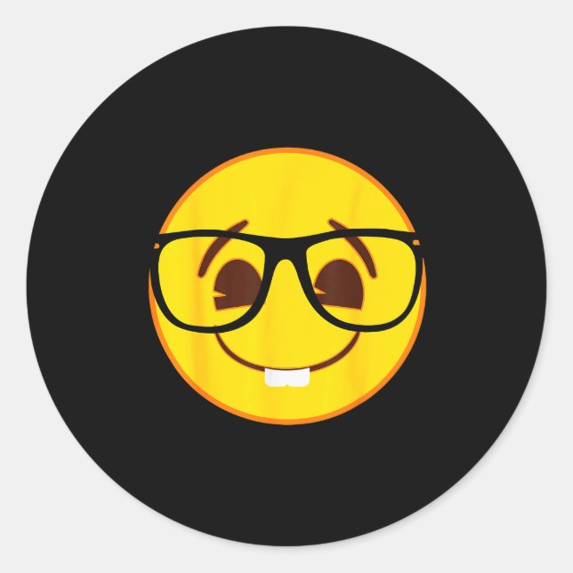Sticker Rond Emoji Nerd Gles Yellow Smile Face  (Devant)