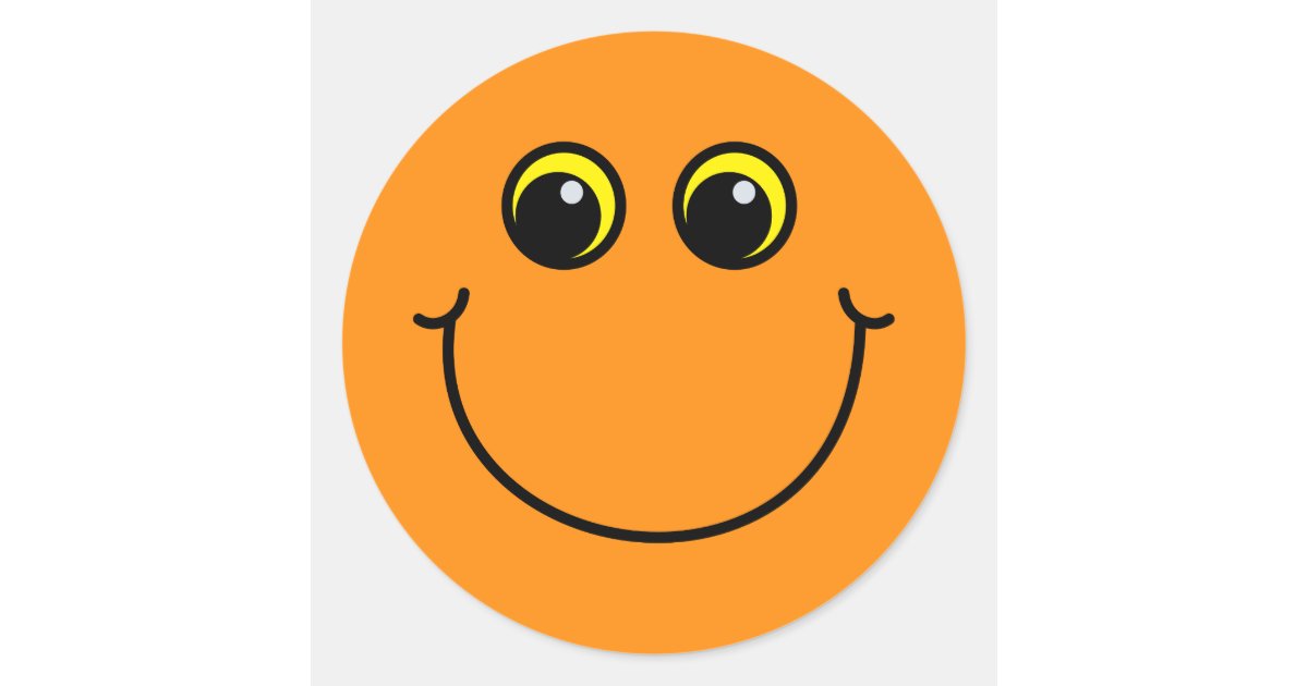 Sticker Rond Emoji orange de sourire font face | Zazzle.fr