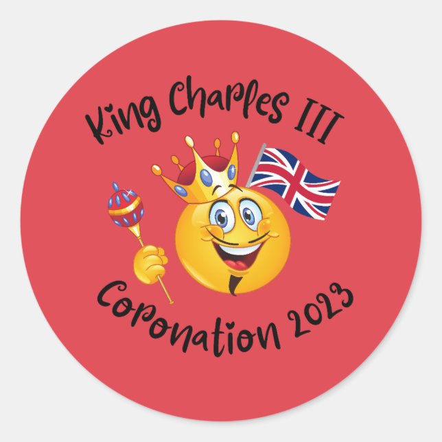 Sticker Rond Emoji, T-shirt couronnement du roi Charles III (Devant)