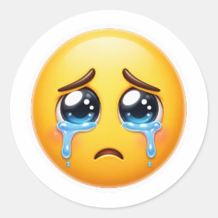 Sticker Rond Emoji Triste qui Pleure Esthétique Douce