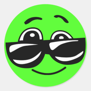 Sticker Rond Emoji vert cool avec lunettes de soleil