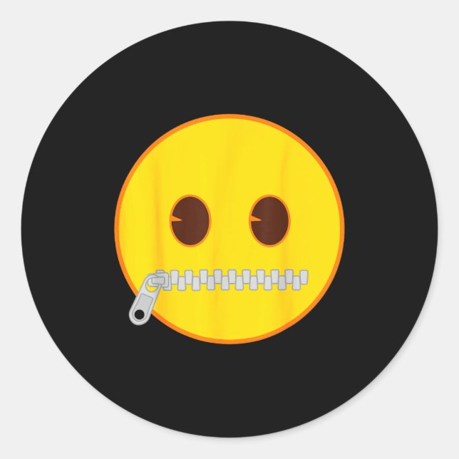 Sticker Rond Emoji Zip Zipper Mouth Yellow Smile Face  (Devant)