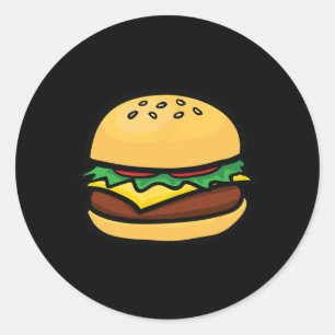 Sticker Rond Emoticône Cheeseburger Hamburger Fromage BBQ 