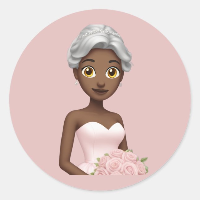 Sticker Rond Émoticône de mariée élégante avec une robe rose  (Devant)