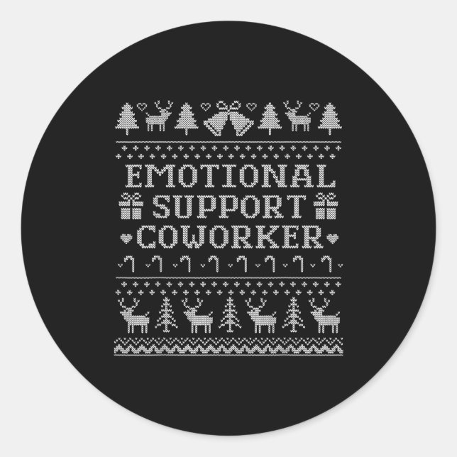 Sticker Rond Emotional Suprt Coworker Funny Ugly Christmas Swea (Devant)