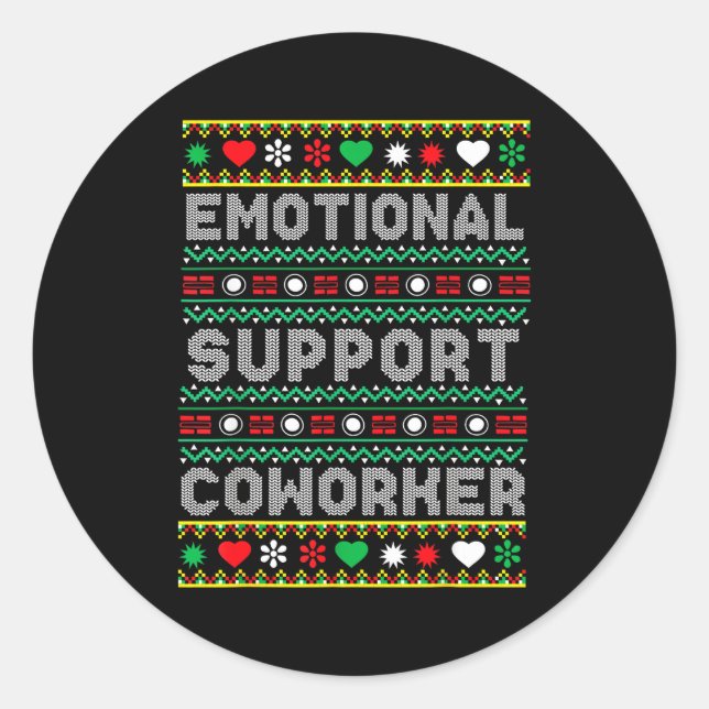 Sticker Rond Emotional Suprt Coworker Funny Ugly Christmas Swea (Devant)