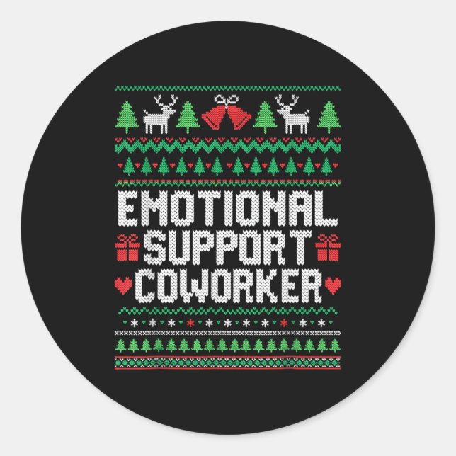 Sticker Rond Emotional Suprt Coworker Funny Ugly Christmas Swea (Devant)