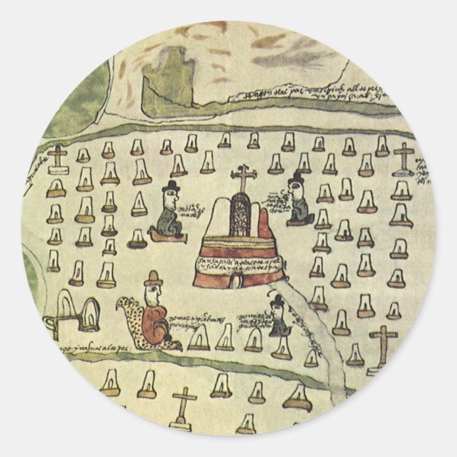 Sticker Rond Empire aztèque de Montezuma, carte du monde antiqu (Devant)
