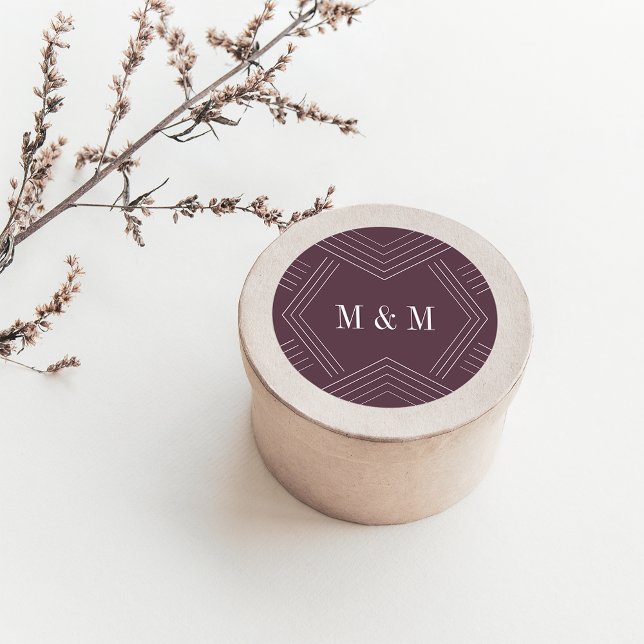 Sticker Rond Empire | Monogramme Mariage d'aubergine (Créateur téléchargé)