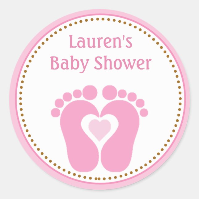 Sticker Rond Empreinte Baby shower fille Favoriser les étiquett (Devant)