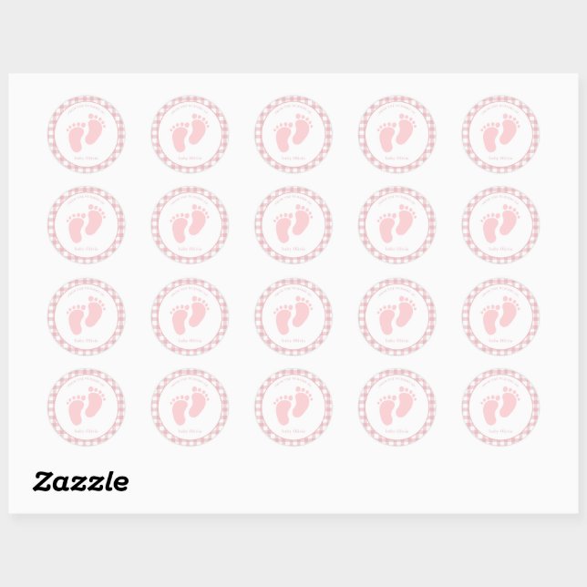 Sticker Rond Empreinte bébé rose mignonne Enveloppe fille sceau (Feuille)